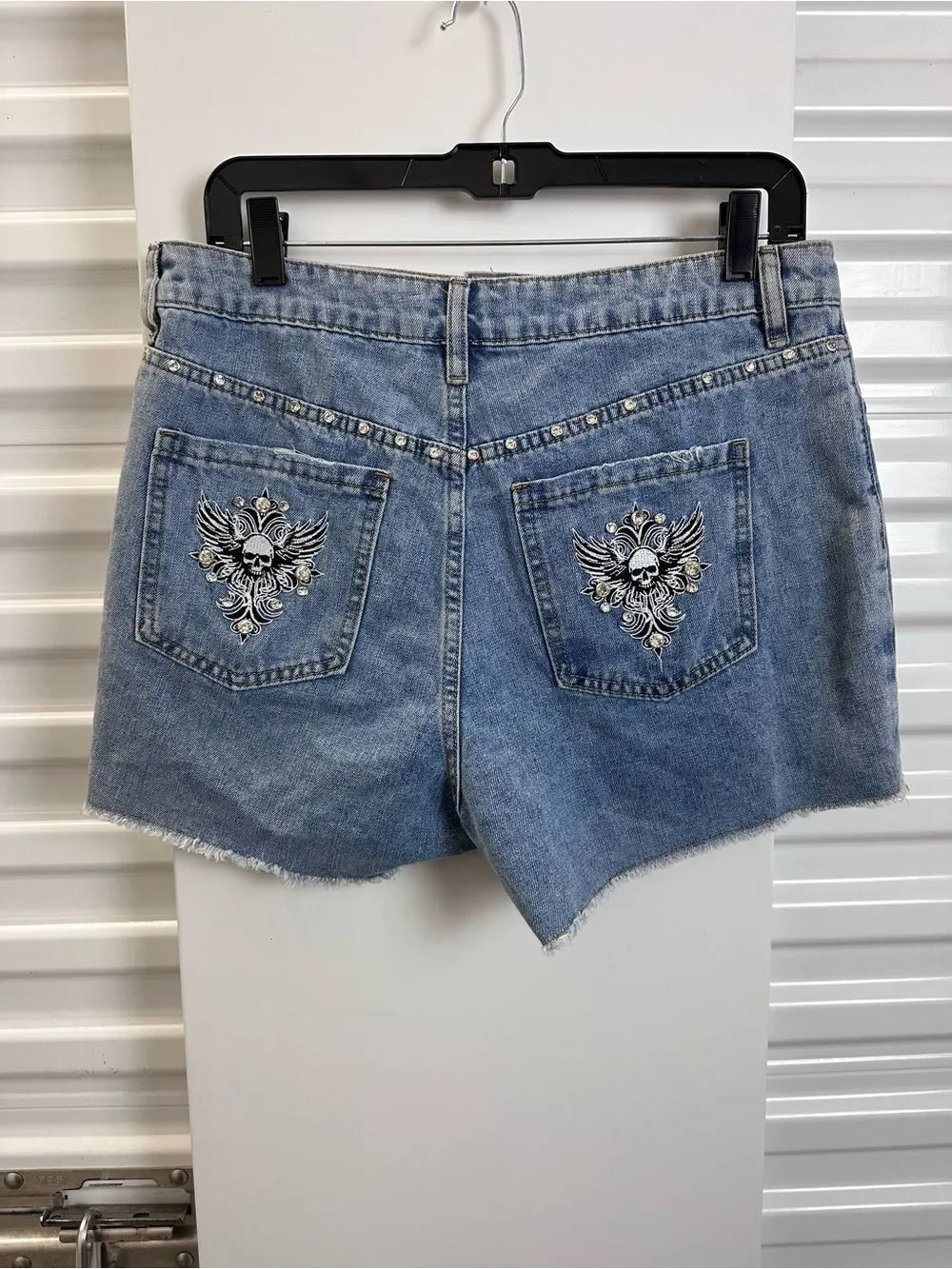 Hot Topic Light Blue Distressed Denim Shorts with Stud Accents